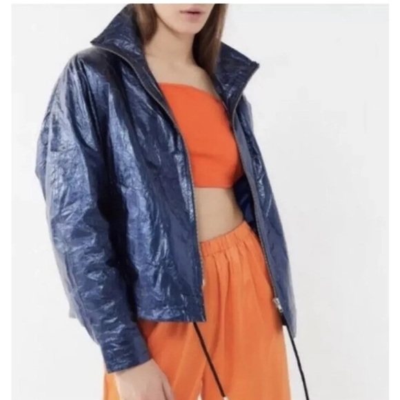 Urban Outfitters Jessie moto Jacket Size S Blue Metallic - Picture 1 of 7